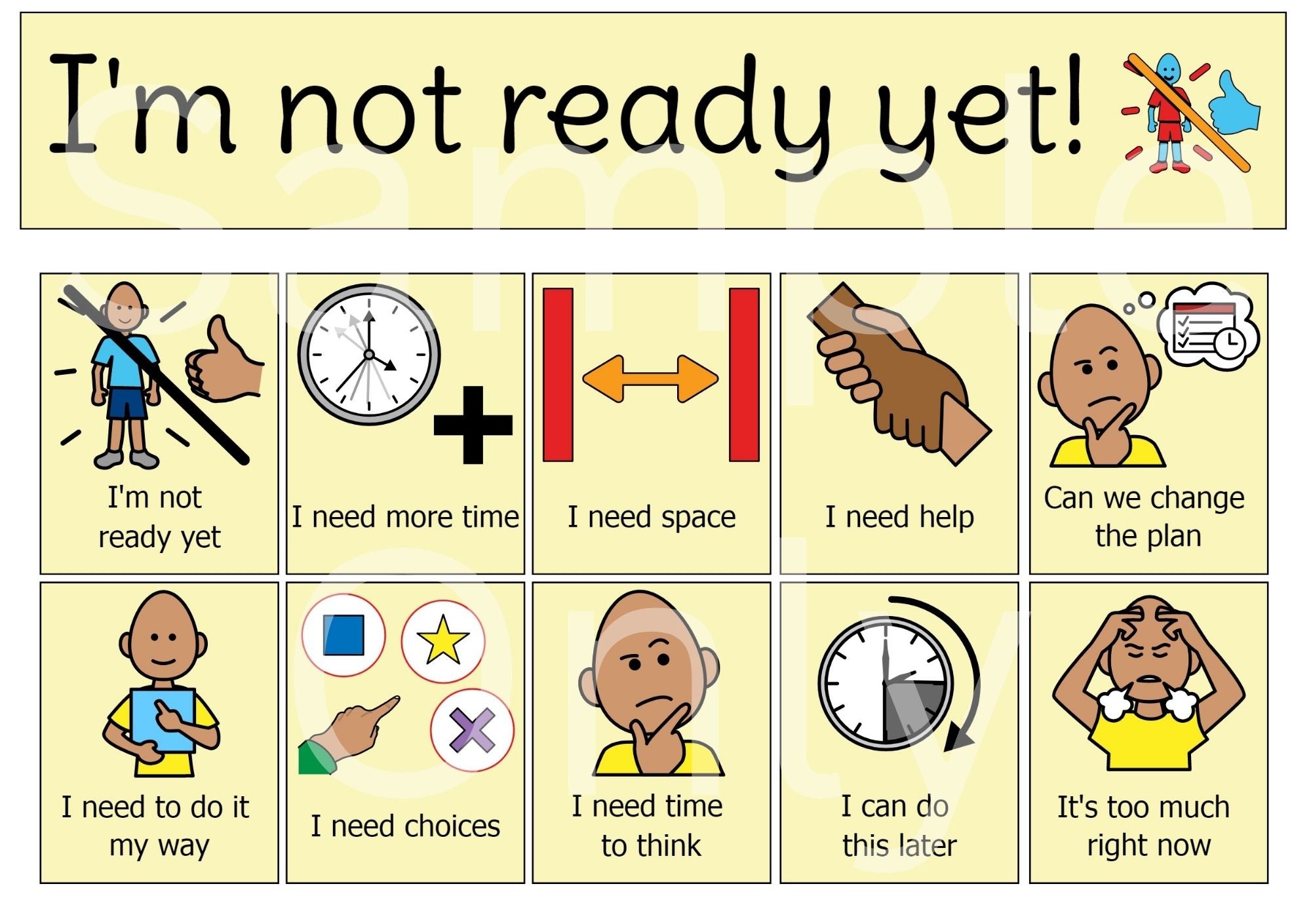 A5 I'm not ready yet Communication Board – T&T Visual Supports