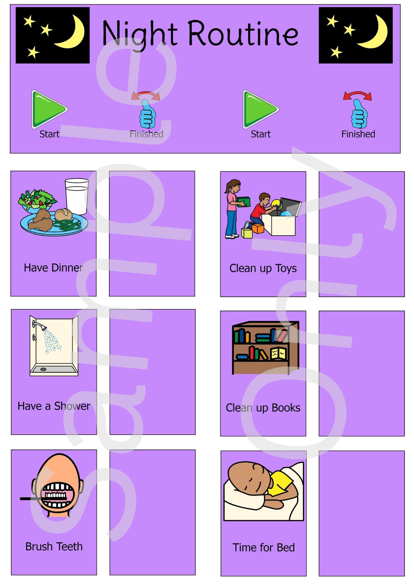 A4 Start & Finished - Night Routine – T&T Visual Supports